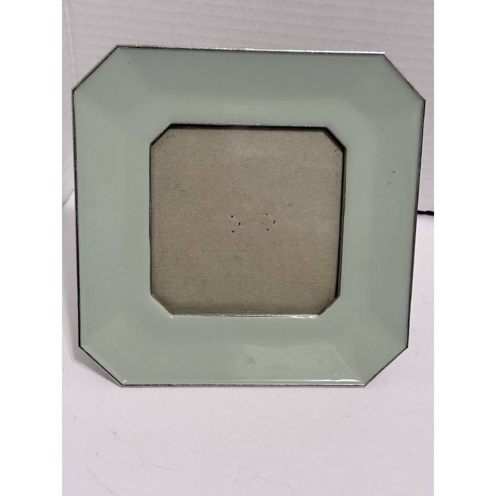 Fetco 4x4 Soft Sage Green Metal  Enamel Photo Frame Tabletop Cottage Decor